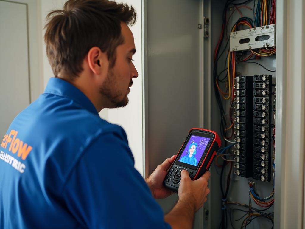 EcoFlow technician performing electrical panel inspection